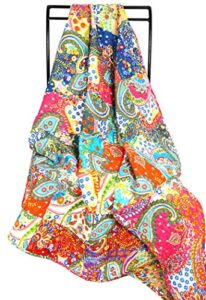 shiranya unisex reversible blanket - paisely print cotton patch work soft throw blanket for all seasons - multicolor - 50"x60"