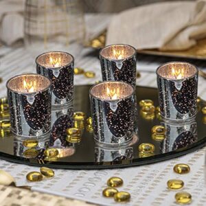 KISCO CANDLES Votive Candles with Holders 24-Pack 10 Hours | Silver Decorative Glass Home Décor | Beautiful Living Room, Kitchen, Bathroom Lighting | Long-Lasting Wax