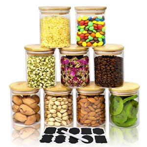 hoanra 15oz glass jars with airtight bamboo lids, small food storage containers, for kitchen pantry organization tea coffee candy cookies nuts（9 pack）