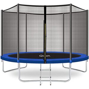 trampoline 10ft 12ft 14ft 15ft recreational trampolines with safety enclosure net&basketball hoop, astm approved combo bounce outdoor waterproof trampoline with ladder for kids and adult