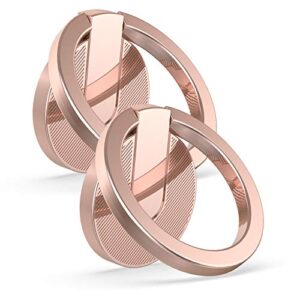 icheckey cell phone ring holder stand, 2 pack 360° rotation universal finger ring kickstand with metal phone ring grip for magnetic car mount compatible with all smartphone, ipad, tablet, rose gold