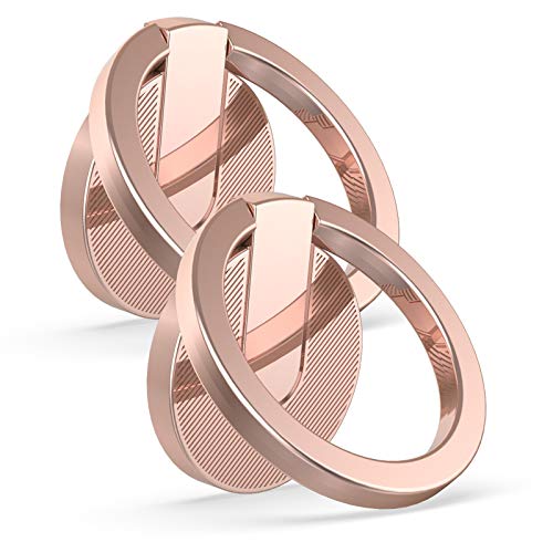 ICHECKEY Cell Phone Ring Holder Stand, 2 Pack 360° Rotation Universal Finger Ring Kickstand with Metal Phone Ring Grip for Magnetic Car Mount Compatible with All Smartphone, iPad, Tablet, Rose Gold