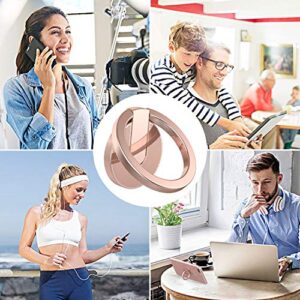 ICHECKEY Cell Phone Ring Holder Stand, 2 Pack 360° Rotation Universal Finger Ring Kickstand with Metal Phone Ring Grip for Magnetic Car Mount Compatible with All Smartphone, iPad, Tablet, Rose Gold