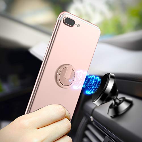 ICHECKEY Cell Phone Ring Holder Stand, 2 Pack 360° Rotation Universal Finger Ring Kickstand with Metal Phone Ring Grip for Magnetic Car Mount Compatible with All Smartphone, iPad, Tablet, Rose Gold