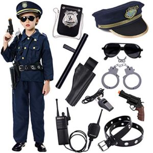 police dress up costume set shirt, pants, hat, belt, whistle, gun holster and walkie talkie (small (5-7 year))