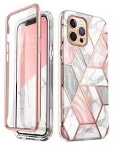 i-blason cosmo series case for iphone 12 pro max 6.7 inch (2020 release), slim full-body stylish protective case with built-in screen protector (marble)
