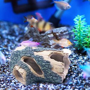 Aihotim Log Resin Hollow Tree Trunk Ornament, Fish Tank Decoration Wood House Aquarium Hideout Caves Decorations for Betta, Turtles, Small Lizards, Reptiles, Amphibians up to 20 Gallon Tank