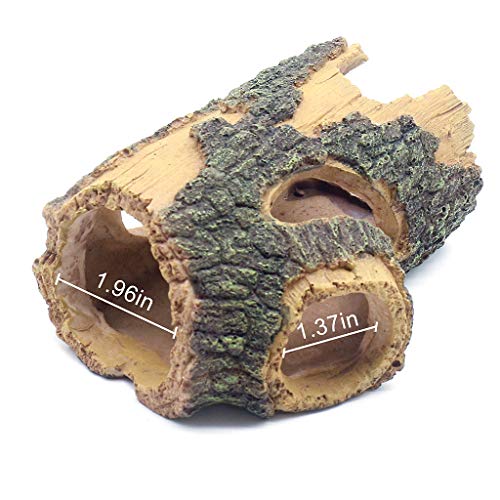 Aihotim Log Resin Hollow Tree Trunk Ornament, Fish Tank Decoration Wood House Aquarium Hideout Caves Decorations for Betta, Turtles, Small Lizards, Reptiles, Amphibians up to 20 Gallon Tank