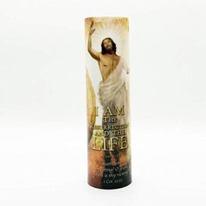 i am the resurrection, led flameless devotion prayer candle, religious gift, 6 hour timer for more hours of enjoyment and devotion! dimensions 8.1875" x 2.375"