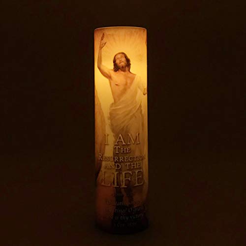 I Am The Resurrection, LED Flameless Devotion Prayer Candle, Religious Gift, 6 Hour Timer for More Hours of Enjoyment and Devotion! Dimensions 8.1875" x 2.375"