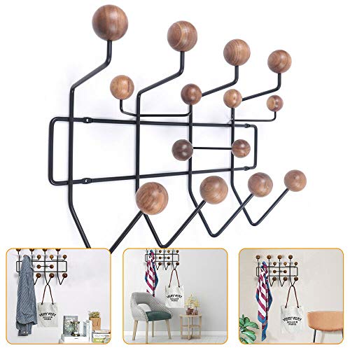 Practical Coat Rack, Hang It All Wall Hanger Coat Rack Solid Walnut Wooden Balls Wood Modern Wall Mounted Coat Hooks with Painted Solid Wooden Balls Classic Mid Century Coat Rack(Candy Hook)