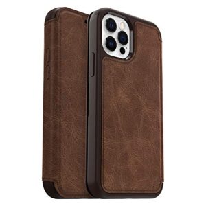 otterbox iphone 12 & iphone 12 pro strada series case - espresso (dark brown/worn brown leather), card holder, genuine leather, pocket-friendly, folio case