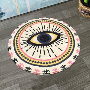 HAOCOO Spirit Eye Round Area Rugs 2ft Super Soft Velvet Vintage Throw Rug Non-Slip Creative Tribal Style Floor Carpet for Bedroom Living Room Nursery Decor