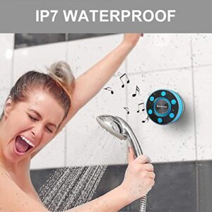 Donerton Bluetooth Shower Speaker, IPX-7 Waterproof Wireless Speakers HD Sound Stereo, Portable Speaker, LED Light Mini Speakers with Suction Cup, Radio, Pairing Mode, Built-in Mic, Handsfree, Blue