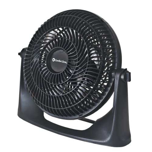 Comfort Zone PowrCurve CZHV101BS 9" 3-Speed Wall-Mountable Floor Fan with 180-Degree Adjustable Tilt, 6-Blades, (Bracket Included), Black/Silver