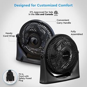 Comfort Zone PowrCurve CZHV101BS 9" 3-Speed Wall-Mountable Floor Fan with 180-Degree Adjustable Tilt, 6-Blades, (Bracket Included), Black/Silver