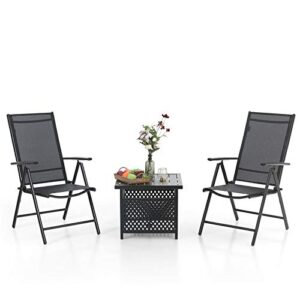 mfstudio 3 piece metal patio dining set,outdoor bistro furniture with1 x wrought iron square table with umbrella hole and 2 x folding sling chairs with 7 levels adjustable (black)