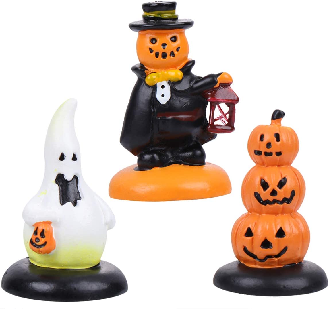 WINOMO 3Pcs Halloween Pumpkin Figurine Decorations,Halloween Pumpkin & Ghost Statue for Halloween Christmas Birthday Decor