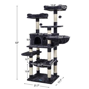 Hey-brother Multi-Level Cat Tree Condo for Large Cats, Cat Tower with Scratching Board, Padded Plush Perch and Cozy Basket Smoky Gray MPJ0025G