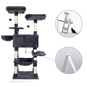 Hey-brother Multi-Level Cat Tree Condo for Large Cats, Cat Tower with Scratching Board, Padded Plush Perch and Cozy Basket Smoky Gray MPJ0025G