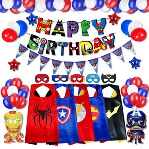 superhero themed birthday party supplies kid's cosplay game costume avenger capes & mask happy birthday banner balloons decorations perfect for boys and girls birthday party,super hero party favors