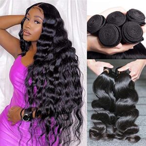 body wave bundles human hair 4 bundles (20 18 16 14 inches) 10a brazilian virgin human hair bundles body wave 100% unprocessed human hair wavy extensions natural color by aelinsi