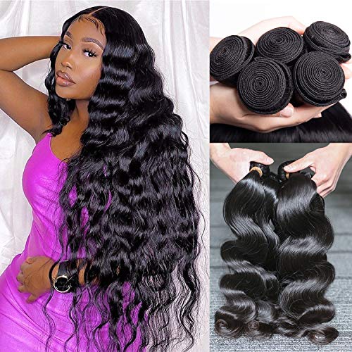 Body Wave Bundles Human Hair 4 Bundles (20 18 16 14 inches) 10A Brazilian Virgin Human Hair Bundles Body Wave 100% Unprocessed Human Hair Wavy Extensions Natural Color by Aelinsi