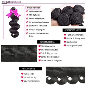 Body Wave Bundles Human Hair 4 Bundles (20 18 16 14 inches) 10A Brazilian Virgin Human Hair Bundles Body Wave 100% Unprocessed Human Hair Wavy Extensions Natural Color by Aelinsi