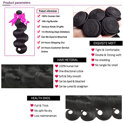 Body Wave Bundles Human Hair 4 Bundles (20 18 16 14 inches) 10A Brazilian Virgin Human Hair Bundles Body Wave 100% Unprocessed Human Hair Wavy Extensions Natural Color by Aelinsi