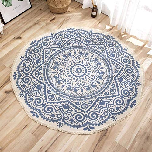 Kitchen mat, bathroom mat, carpet, washable and so Round Cotton Area Rug, Boho Style Geometric Pattern Soft Carpet Tassel Rug Chair Pads Machine Washable Easy Clean for Home Living Room Bedroom Dining