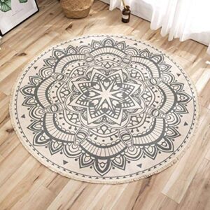 Kitchen mat, bathroom mat, carpet, washable and so Round Cotton Area Rug, Boho Style Geometric Pattern Soft Carpet Tassel Rug Chair Pads Machine Washable Easy Clean for Home Living Room Bedroom Dining