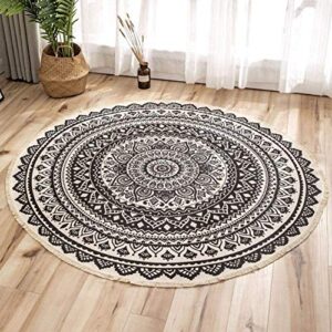 Kitchen mat, bathroom mat, carpet, washable and so Round Cotton Area Rug, Boho Style Geometric Pattern Soft Carpet Tassel Rug Chair Pads Machine Washable Easy Clean for Home Living Room Bedroom Dining