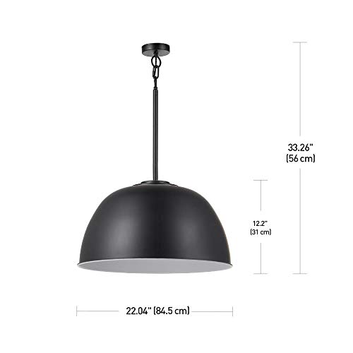 Globe Electric 66006 Warren 1-Light Pendant Light, Matte Black, White Interior, CEC Title 20 LED Bulb Included