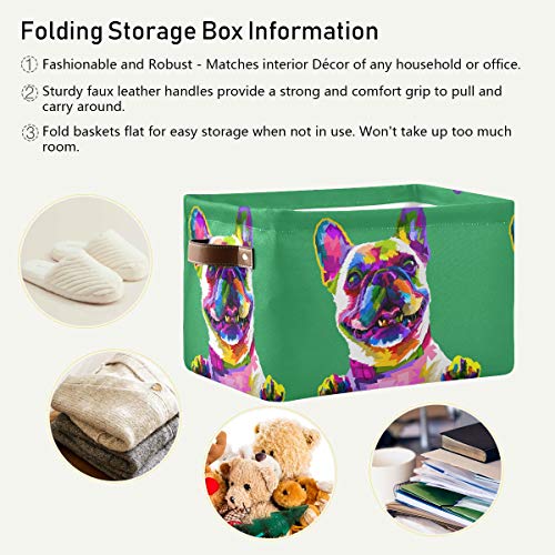 Nander Large Foldable Storage Bin Rectangle Waterproof Storage Basket Cube with PU Handles for Organizing Nursery Home Closet & Office - Funny French Bulldog, 1 Pack