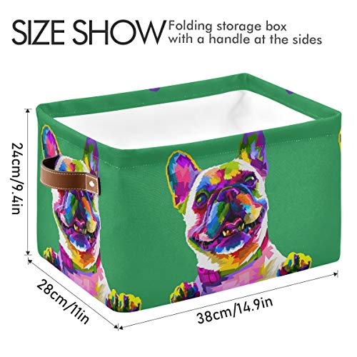 Nander Large Foldable Storage Bin Rectangle Waterproof Storage Basket Cube with PU Handles for Organizing Nursery Home Closet & Office - Funny French Bulldog, 1 Pack