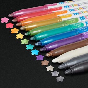 metallic markers permanent paint pens: 12 pack 2mm medium tip metallic pens for black paper, rock, pumpkin painting, scrapbooking, egg, mug, glass, fabric, wood, photo album, drawing & art supplies