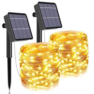 solar string lights outdoor,480 led total&160 ft ultra long starbright solar light with 1200 mah battery backup,8 modes solar fairy lights for garden patio yard party decoration (2pack- warm white)