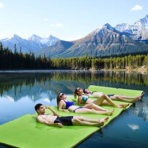 GYMAX Floating Water Mat, 12' x 6' Foam Water Floating Pad with Safe Bungee Tether and Storage Straps, 3-Layer XPE Foam Floating Island for Pool Lake River Outdoor Water Activities (Green)