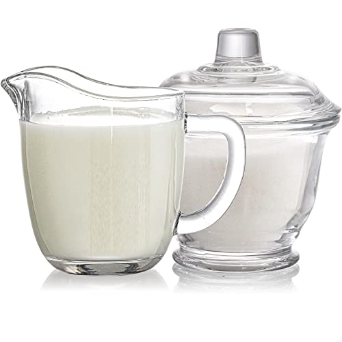 Nicunom Glass Sugar and Creamer Set for Coffee and Tea, Clear Cream Pitcher and Sugar Bowl with Lid, Cream Jug Sugar Jar, Coffee Serving Set