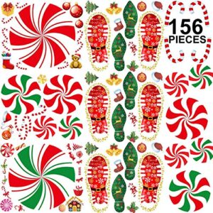 156pcs christmas peppermint floor decals footprints stickers for christmas candy party decoration xmas party decor supplies, 12 sheets