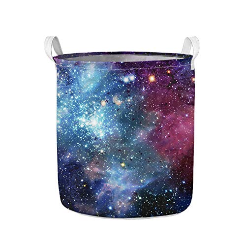 UZZUHI Galaxy Starry Sky Foldable Storage Bin Heavy Duty Tote Handle Organizer for College Men Adult Round Kids Hamper Unisex Without Lid Sturdy