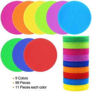 EAONE 99 Pack Carpet Dots for Classroom(4” in Diameter), Hook and Loop Magic Tape Circles Markers, Reusable Floor Dot Spot for School Teachers Students Group Kindergarten Activity, 9 Colors