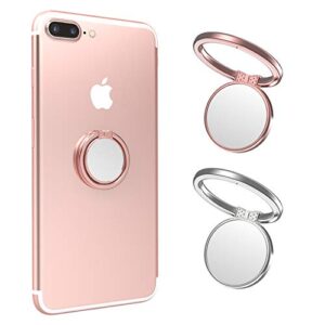 finger ring stand, icheckey phone ring kickstand 360° rotation metal grip holder for magnetic car mount compatible with all smartphone, ipad, tablet - rose gold/silver (rose2pcs)