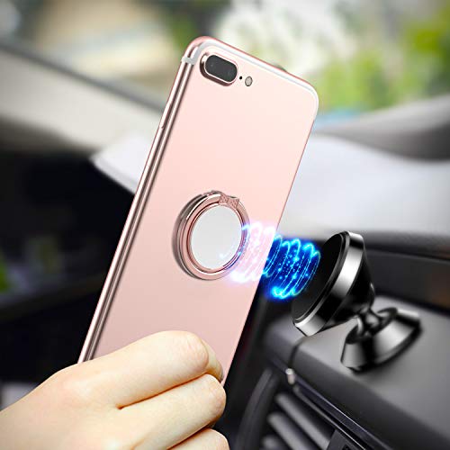 Finger Ring Stand, ICHECKEY Phone Ring Kickstand 360° Rotation Metal Grip Holder for Magnetic Car Mount Compatible with All Smartphone, iPad, Tablet - Rose Gold/Silver (Rose2pcs)