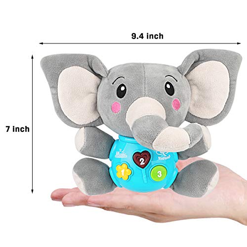 Aitbay Plush Elephant Music Baby Toys 0 3 6 9 12 Months, Cute Stuffed Aminal Light Up Baby Toys Newborn Baby Musical Toys for Infant Babies Boys & Girls Toddlers 0 to 36 Months