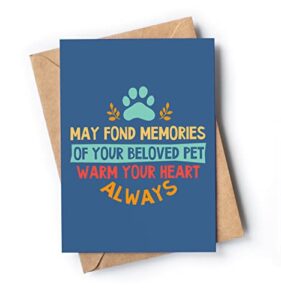 sympathy card for loss of dog with envelope | pet sympathy present for dog's passing | may fond memories of your beloved pet warm your heart always