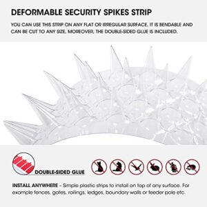 Buzzlett 27.8ft (Pack of 20) Transparent Plastic Bird Defender Spikes for Indoor Outdoor use Keep Pigeon, Squirrel Off Strips