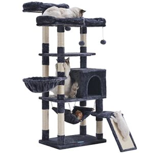 hey-brother multi-level cat tree, large cat tower with bigger hammock, 3 cozy perches, scratching posts, stable for kitten/gig cat smoky gray mpj0026g