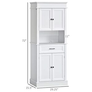 HOMCOM Traditional Buffet with Hutch, Freestanding Kitchen Pantry Storage Cabinet with Doors and Drawer, Adjustable Shelving, White