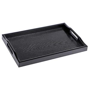mdluu plastic serving tray, ottoman tray with cutout handles, rectangle butler tray for breakfast in bed, coffee table decor, party (black)